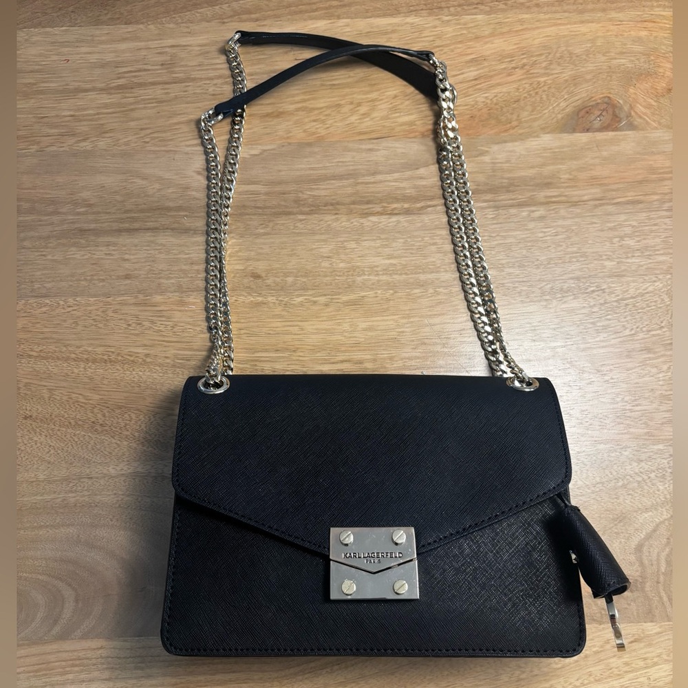 Karl Lagerfeld Black Leather Crossbody Bag